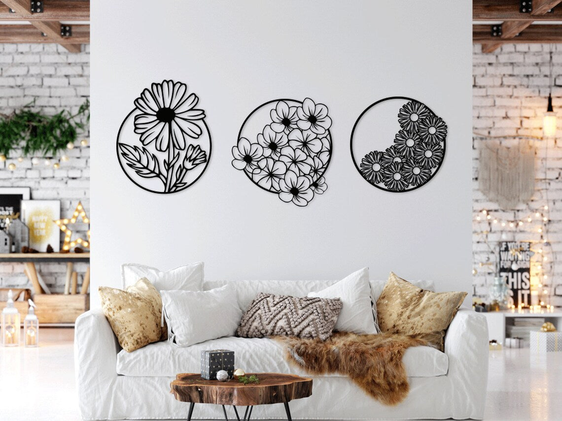 Daisy Flowers Triplet - Wall Art