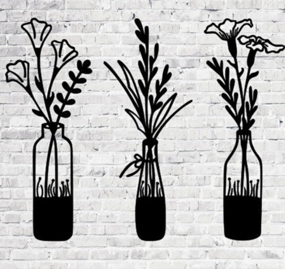 Flowers in Bottles - Wall Art Triplet