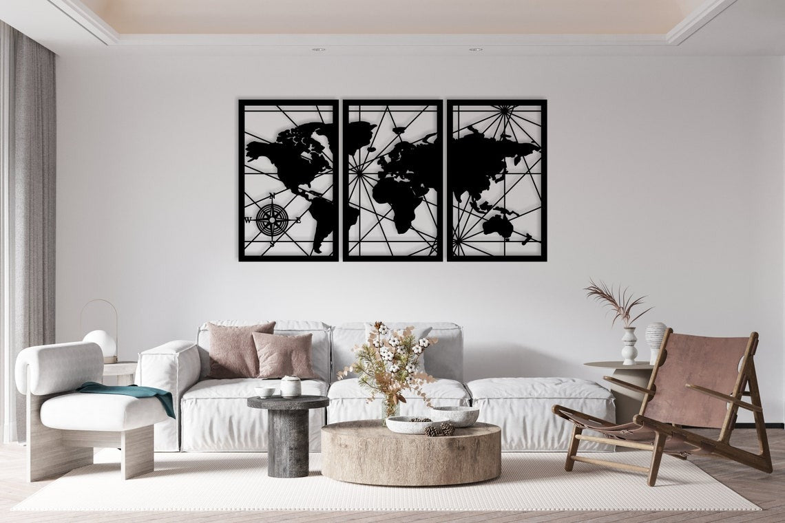 World Map Trio - Wall Art