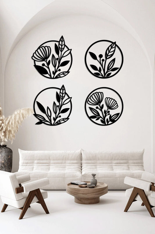 Flowers in Circles - Wall Art Set